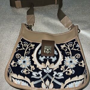 Spartina Blue and Tan Floral Crossbody Bag
